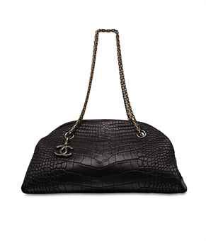 A MATTE BLACK ALLIGATOR MEDIUM MADEMOISELLE BAG WITH BLACK GOLD HARDWARE