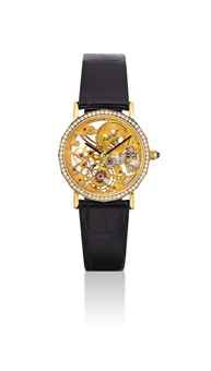 VACHERON CONSTANTIN. A LADY'S FINE 18K GOLD AND DIAMOND-SET SKELETONISED WRISTWATCH