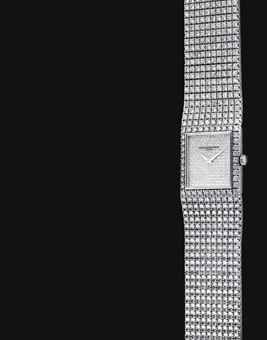 VACHERON CONSTANTIN. A FINE 18K WHITE GOLD AND DIAMOND-SET SQUARE BRACELET WATCH
