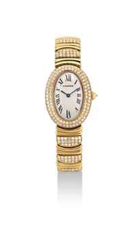 CARTIER. A LADY'S FINE 18K GOLD AND DIAMOND-SET OVAL BRACELET WATCH