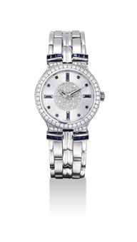 PATEK PHILIPPE. A LADY'S FINE AND RARE 18K WHITE GOLD, DIAMOND AND SAPPHIRE-SET BRACELET WATCH