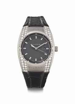 Bulgari. An 18k White Gold and Diamond-Set Wristwatch With Date