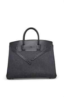 RARE SAC BIRKIN SHADOW 40 EN CUIR EVERCALF NOIR DENIM, GARNITURE EN MÉTAL ARGENTÉ PALLADIÉ