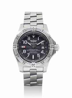 BREITLING. A FINE STAINLESS STEEL WRISTWATCH WITH SWEEP CENTRE SECONDS DATE AND BRACELET