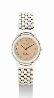 ROLEX. A LADY'S FINE 18K WHITE GOLD WRISTWATCH WITH BRACELET