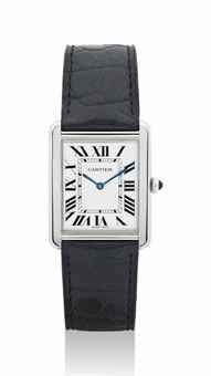 CARTIER. A STAINLESS STEEL RECTANGULAR WRISTWATCH