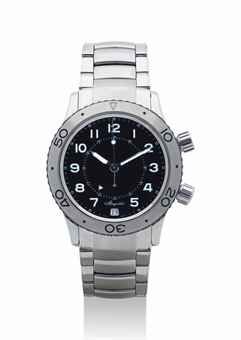 BREGUET. A STAINLESS STEEL AUTOMATIC WRISTWATCH WITH DATE, SWEEP CENTRE SECONDS, ALARM AND BRACELET