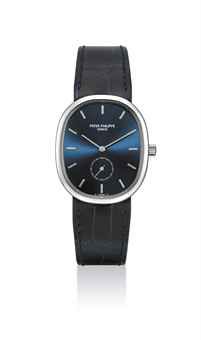 PATEK PHILIPPE. A FINE 18K WHITE GOLD CUSHION-SHAPED WRISTWATCH