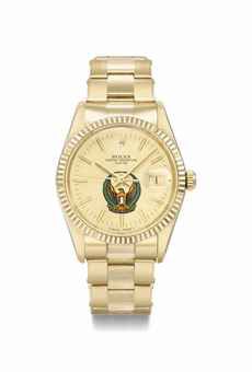 Rolex. A rare 14K gold wristwatch with sweep centre seconds, date and bracelet, made for the United Arab Emirates Armed Forces