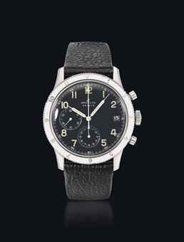 Breitling. A large, rare and unusual stainless steel chronograph wristwatch with digital minutes register and black dial