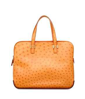 A TANGERINE OSTRICH ESCAPADE WITH GOLD HARDWARE