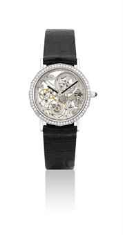 VACHERON CONSTANTIN. A LADY'S FINE 18K WHITE GOLD AND DIAMOND-SET SKELETONISED WRISTWATCH