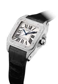 CARTIER. A LADY'S FINE 18K WHITE GOLD AND DIAMOND-SET SQUARE AUTOMATIC WRISTWATCH WITH SWEEP CENTRE SECONDS