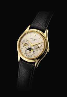 PATEK PHILIPPE. A FINE AND RARE 18K GOLD AUTOMATIC PERPETUAL CALENDAR WRISTWATCH WITH MOON PHASES, LEAP YEAR AND 24 HOUR INDICATION