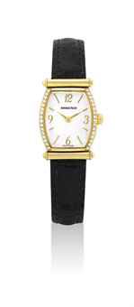 AUDEMARS PIGUET. A LADY'S 18K GOLD AND DIAMOND-SET TONNEAU-SHAPED WRISTWATCH