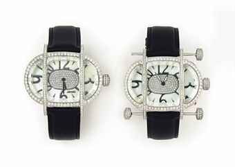 TWO MOTHER-OF-PEARL AND DIAMOND 'J13' QUARTZ WRISTWATCHES, BY JAHAN