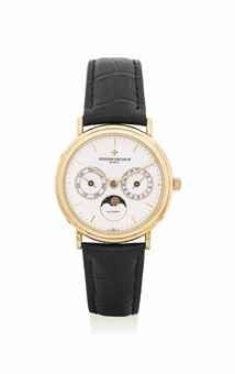 VACHERON CONSTANTIN. A VERY FINE 18K GOLD AUTOMATIC TRIPLE CALENDAR WRISTWATCH WITH MOON PHASES