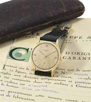 Patek Philippe. A fine and elegant 18K gold wristwatch with Certificate and box