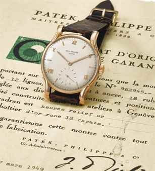 Patek Philippe. A very fine and rare 18K pink gold wristwatch with Certificate of Origin