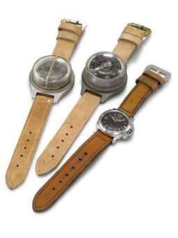 Panerai and Rolex, made for Panerai. An extremely fine and rare Luminor Trittico comprising a stainless steel wristwatch with tropical dial, a wrist compass and a depth gauge, supplied to the Polizia di State