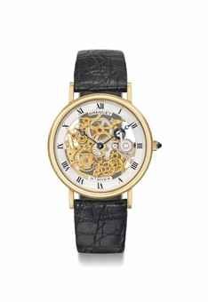 Breguet. A fine and slim 18K gold skeletonized automatic wristwatch with Garantie and box