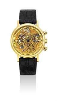 BREGUET. A FINE 18K GOLD SKELETONISED CHRONOGRAPH WRISTWATCH