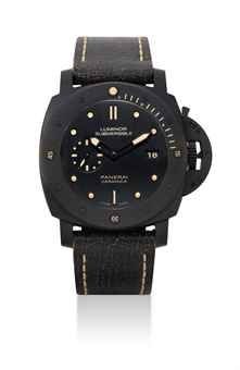 PANERAI. A BLACK CERAMIC SPECIAL EDITION CUSHION-SHAPED AUTOMATIC WRISTWATCH WITH DATE