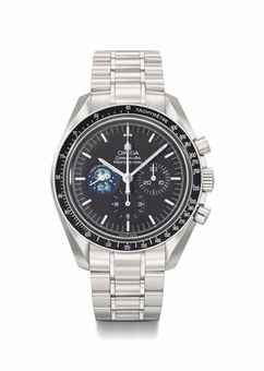Omega. A Limited Edition Very Fine and Rare Stainless Steel Chronograph Wristwatch with Bracelet, Certificate of Authenticity, International Warranty, and Box signed by Astronaut James Lovell, Made to Commemorate the Silver Snoopy Award presented to Omega