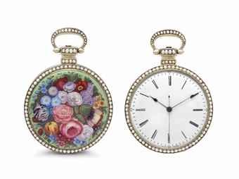 Vaucher. A Large and Attractive Silver Gilt, Enamel and Pearl-set Openface Center Seconds Duplex Watch, Made for the Chinese Market