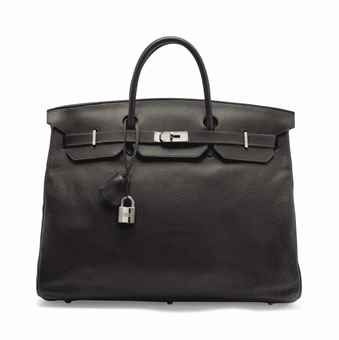 SAC BIRKIN 50 EN CUIR CLÉMENCE ÉBÈNE, GARNITURE EN MÉTAL ARGENTÉ PALLADIÉ