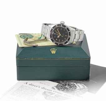Rolex. A very rare stainless steel automatic wristwatch with sweep centre seconds, bracelet, blank guarantee, Rolex Submariner brochure, Swimpruf Oyster tag, anchor and box