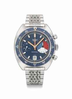 Heuer Leonidas. A rare and attractive and unusual stainless steel yacht timer chronograph wristwatch with date and bracelet