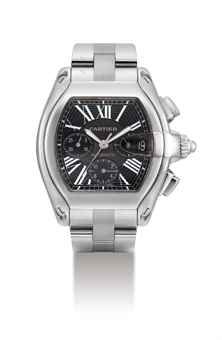 CARTIER. A STAINLESS STEEL AUTOMATIC TONNEAU-SHAPED CHRONOGRAPH WRISTWATCH WITH DATE AND BRACELET