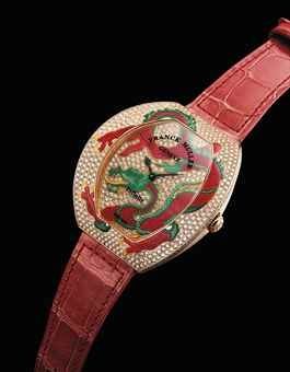 FRANCK MULLER. A FINE 18K PINK GOLD AND DIAMOND-SET TONNEAU-SHAPED WRISTWATCH WITH ENAMEL DIAL