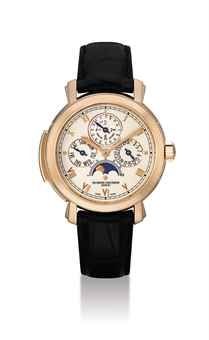 VACHERON CONSTANTIN. A VERY FINE AND VERY RARE 18K PINK GOLD LIMITED EDITION MINUTE REPEATING AND PERPETUAL CALENDAR WRISTWATCH WITH LEAP YEAR INDICATION AND MOON PHASES