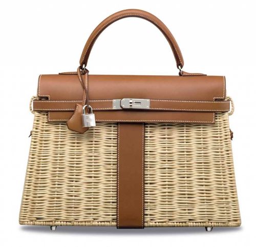 A RARE, BARÉNIA OSIER PICNIC KELLY WITH PALLADIUM HARDWARE