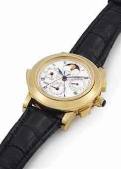 IWC. A Very Rare, Fine and Large 18k Gold Limited Edition Perpetual Calendar Minute Repeating Split Second Chronograph Tourbillon Wristwatch with Digital Year Display and Moon Phases