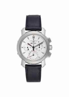 Vacheron Constantin. A Very Fine and Large Platinum Perpetual Calendar Chronograph Wristwatch with Moon Phases