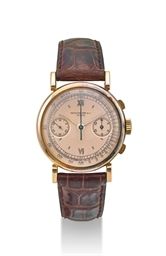 PATEK PHILIPPE. AN 18K PINK GOLD CHRONOGRAPH WRISTWATCH WITH ROSE DIAL