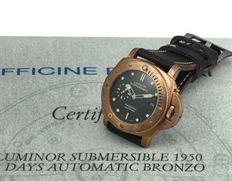 PANERAI. A RARE BRONZE LIMITED EDITION CUSHION-SHAPED AUTOMATIC WRISTWATCH WITH DATE