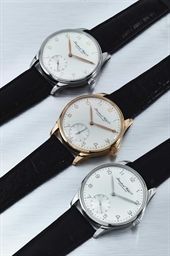 IWC. A SET OF THREE LIMITED EDITION WRISTWATCHES IN STAINLESS STEEL, 18K PINK GOLD AND PLATINUM, MADE TO COMMEMORATE THE 125TH ANNIVERSARY OF IWC