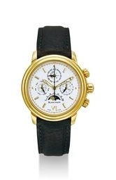 BLANCPAIN. AN 18K GOLD PERPETUAL CALENDAR AUTOMATIC CHRONOGRAPH WRISTWATCH WITH MOON PHASES AND LEAP YEAR INDICATION