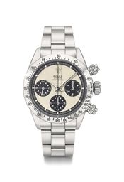 ROLEX. A STAINLESS STEEL CHRONOGRAPH WRISTWATCH WITH PANDA PAUL NEWMAN DIAL AND BRACELET