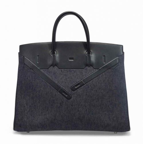SAC BIRKIN SHADOW 40 EN CUIR ÉVERCALF NOIR DENIM, GARNITURE EN MÉTAL ARGENTÉ PALLADIÉ, ÉDITION LIMITÉE