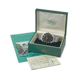 Rolex. A rare and early stainless steel automatic wristwatch with sweep centre seconds, bracelet, original guarantee, tag, anchor, brochure and box