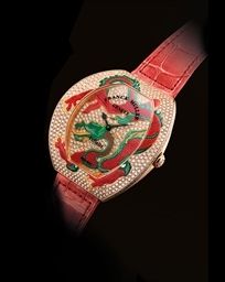 FRANCK MULLER. A FINE 18K PINK GOLD AND DIAMOND-SET TONNEAU-SHAPED WRISTWATCH WITH ENAMEL DIAL