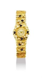 PATEK PHILIPPE. A LADY'S FINE AND RARE 18K GOLD, DIAMOND AND SAPPHIRE-SET BRACELET WATCH