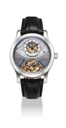JAEGER-LECOULTRE. AN IMPORTANT AND RARE PLATINUM LIMITED EDITION SEMI-SKELETONISED PERPETUAL CALENDAR MULTI-AXIS SPHERICAL TOURBILLON WRISTWATCH WITH RETROGRADE DATE, MONTH AND LEAP YEAR INDICATION, 8 DAY POWER RESERVE AND EQUATION OF TIME