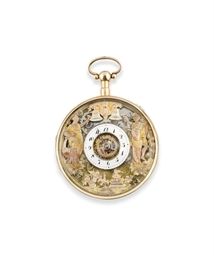 AN EARLY 19TH CENTURY SWISS GOLD OPEN FACE QUARTER REPEATING VERGE POCKET WATCH WITH JACQUERMARTS, BY DUBOIS FRERES
