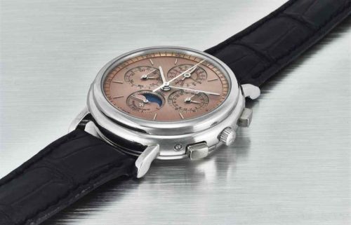 VACHERON CONSTANTIN. A FINE PLATINUM AUTOMATIC PERPETUAL CALENDAR CHRONOGRAPH WRISTWATCH WITH MOON PHASES AND LEAP YEAR INDICATION